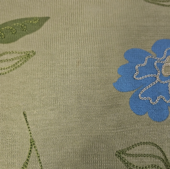NWOT David Brooks green blue embroider floral silk cardigan sweater Women XLarge - Picture 8 of 9